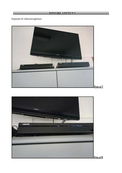 - IMPIANTO DI VIDEOSORVEGLIANZA composto da un monitor Samsung, due registratori Hiltron e n.12 telecamere (lotto n.4 perizia n.1)- MOBILI UFFICIO A: mobili, arredi, pc –MOBILI UFFICIO B: mobili, arredi (lotto n.36 perizia n.1)
