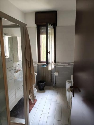 Appartamento con cantina di 103,00 mq. e box di 18,30 mq., posto al primo piano, box e cantina a S1, composto da ingresso, cucina, soggiorno, ripostiglio, disimpegno, due camere e bagno.