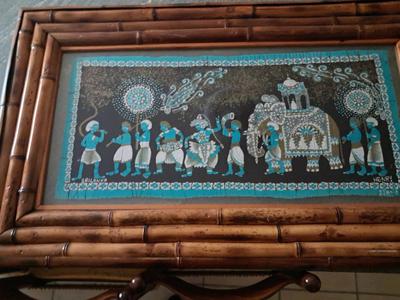 Dipinto su stoffa/batik "Processione in Sri Lanka"