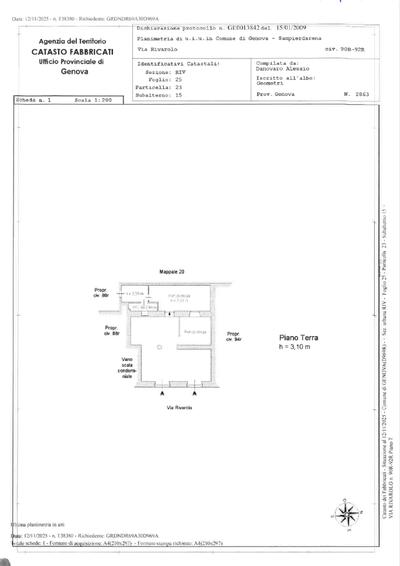 Piena Proprietà del Negozio ubicato a Genova (GE) - Via Rivarolo civ. n.90/92 rosso, edificio 1, superficie 97,45 mq, situato al piano terra, facente parte del condominio di Via Rivarolo civ. n.34