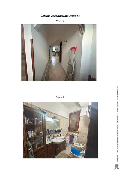 Immobile posto ai piani seminterrato (ingresso, dal quale accede anchel'unita posta al piano superiore, corridoio, soggiorno con angolo cottura,camera da letto con annessa cabina/spogliatoio, bagno, ripostigliosottoscala e locale dispensa/deposito accessibile anche esternamente),terra (salone con angolo cottura dismesso, camera da letto con bagno, ed altro bagno con piccolo ripostiglio, balcone e terrazzo), corte dicirca mq. 4360, con sovrastanti diverse piante di ulivo e qualche albero dafrutta