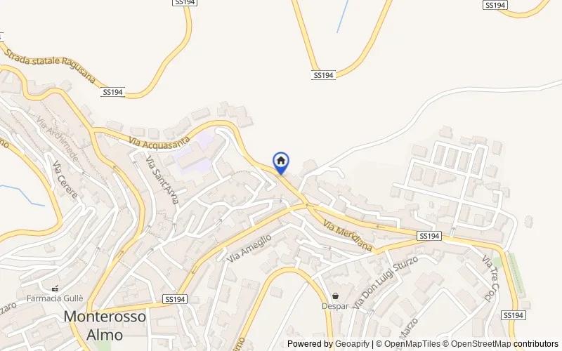 Carte du secteur : Via Acquasanta, 24, 97010 Monterosso Almo RG, Italia, Monterosso Almo, Ragusa