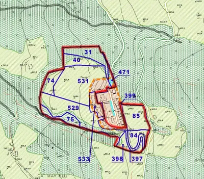 Lotto di terreno della superficie complessiva di mq.21.928, dei quali mq.3.200 circa edificabili e i restanti agricoli/boschivi