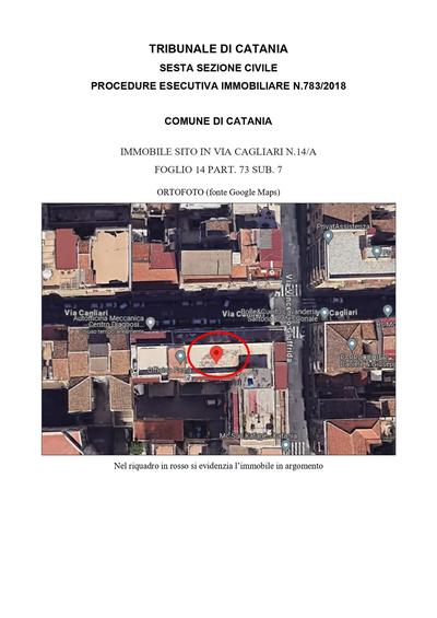 Diritti di piena proprietà per la quota di 1/1 di una bottega commerciale sita in comune di Catania, Via Cagliari 14/A. La bottega si presenta in buono stato di conservazione, ha forma regolare occupante una superficie lorda di mq 56,24, l’altezza utile interna è di 4,00 m. 