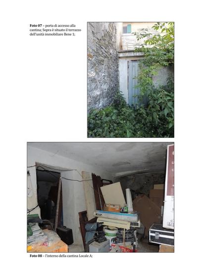 BENE 1: Piena proprietà dell’immobile sito in Uscio, Via Craì 12/1 di due piani: il terreno è composto da soggiorno, cucina, vano scala, sottoscale, disimpegno, bagno, terrazzo, ripostiglio sul terrazzo e cortile; il primo è composto da due camere e disimpegno caposcala. BENE 2: Piena proprietà della cantina in Uscio, Via Craì 41/16 situata al piano seminterrato, sottostante al civico 12 di Via Craì, composta da tre locali e da un cortile antistante l’ingresso.