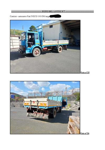 - AUTOCARRO Fiat Iveco 110 OM (perizia n.1 lotto n.7 )- AUTOCARRO Fiat Iveco 150 E 23 Eurocargo (perizia n.1 lotto n.8)- AUTOCARRO Fiat Iveco 110-14 (perizia n.1 lotto n.9)