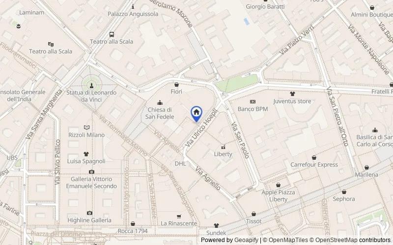 Mappa della zona: Via Ulrico Hoepli, 3, Milano, Milano