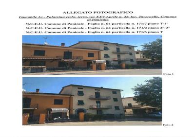 Compendio immobiliare recintato ed ubicato in Via XXV Aprile n. 28, loc. Tavernelle, Comune di Panicale (PG), comprendente alcuni immobili con corte pertinenziale della superficie catastale di 938 mq ed un lotto di terreno di natura edificabile della superficie catastale di 1300 mq classificato in parte come residenziale di completamento ed in parte come zona Residenziale di nuovo Impianto (C1); il nuovo impianto è accessibile dalla pubblica via attraverso un cancello d'ingresso pedonale ed uno carrabile.