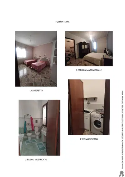 appartamento ubicato a Corleone (PA) – Cortile Poma, 1 piano 1-2. Trattasi si appartamento su due livelli, corrispondenti ai piani primo e secondo, privo di area a parcheggio. Al piano 1 si trova la zona notte composta da due camere da letto con wc, tre ripostigli, una camera cieca, ingresso, due disimpegni e un balcone. Al piano 2 si trova la zona giorno composta da ampia cucina/pranzo, cucinino, veranda con balcone, disimpegno, studio, due wc, un ripostiglio e una camera da letto. 