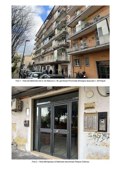 Piena ed esclusiva proprietà di appartamento ubicato in Napoli alla via Nabucco n. 86, già via Provinciale Montagna Spaccata n. 320, piano quinto, int. 29, composto da ampio soggiorno con angolo cottura, disimpegno, due camere, due bagni, ripostiglio/lavanderia e balcone, identificato al Catasto Fabbricati del Comune di Napoli alla sez. PIA, F. 10, p.lla 485, sub. 66. Il cespite è occupato dai debitori.