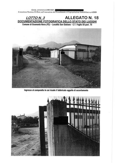 Complesso rurale in Grumento Nova alla località San Giuliano composto da terreni di circa ettari 10.08.39 e fabbricati rurali: riportati in catasto terreni al foglio 49 particella 30 e al foglio 50 particelle:75;76;102;111;112;113; 453; abitazione rurale, locali deposito e garage e area urbana; opificio/deposito agricolo; ovile/sala mungitura; piccolo deposito ad uso agricolo, tutto in catasto fabbricati foglio 50 particelle: 385 sub1; 385 sub 2; 385 sub 3; 385 sub 4; 385 sub 5; 385 sub 6; 455; 457 e 551.