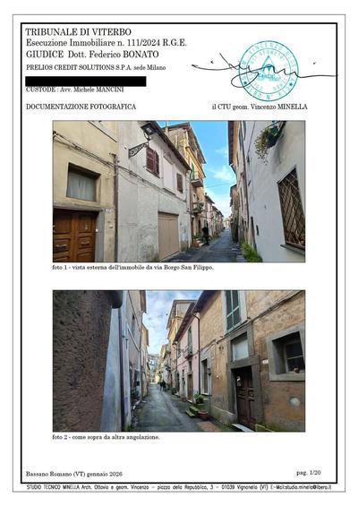 Piena proprietà del deposito in Bassano Romano (VT) via Borgo San Filippo civico n. 118, piani S1°-T, quasi interamente ricavato dall’escavazione del masso tufaceo e costituito da un primo ambiente...