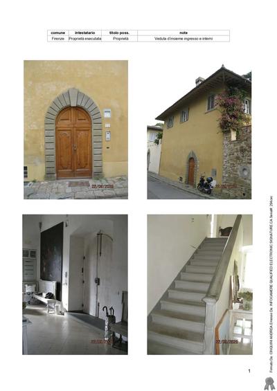 Piena proprietà di appartamento ad uso civ ab con soffitta, in Firenze, via Pian dei Giullari, n.73. Cat Firenze, fg143, part101, sub516, pianiS1-T-1, catA\2, cl A7, cl 6, vani 10, rend € 2.840,51. App1 civ ab porz di  Villa Ravà. PT: ingresso e ammezzato su collegamento verticale, oltre cinque vani, più cucina , servizi, accessori, soffitta al P1. Giardino con serra vetrata, cat Firenze, fg 143, part101, sub515, in comproprietà con lotto2, bcnc.Rifiniture e impianti di qualità corrente, ordinaria vetustà