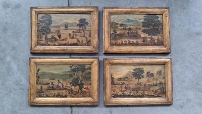(Lotto n.7) - N.4 quadretti in arte povera dichiarati del 1700, privi di firma, dimensioni 40x28 cm circa