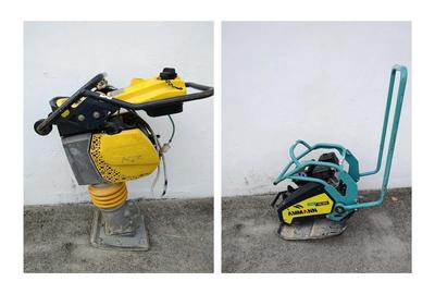 Compattatore a piastra vibrante Ammann e vibrocostipatore Bomag