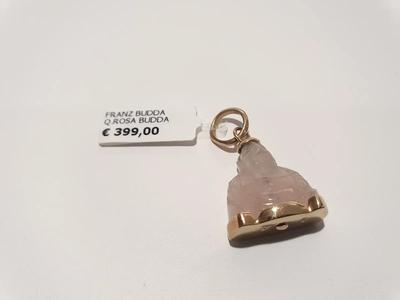 (Lotto n.1758) un ciondolo a forma di buddha in quarzo rosa e oro giallo 18...